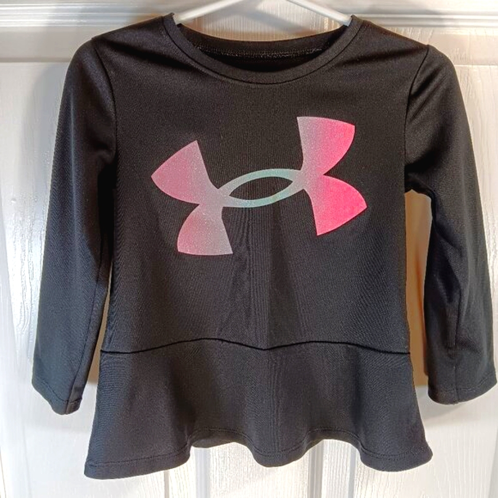NWOT Under Armour Girls Size 18M Black Long Sleeve Tee Ruffle Hem Top